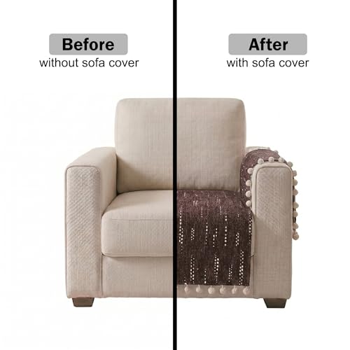 Image of Story@Home Chenille Sofa Mat for Single Sofa Cover (76x61Cm) & Arm Rest Cover | Anti Slip Cover for 1 /2 /3 Seater & L Shape Sofa Cover | Measure Your Sofa & Create Your Own Set - Mocha & Ivory