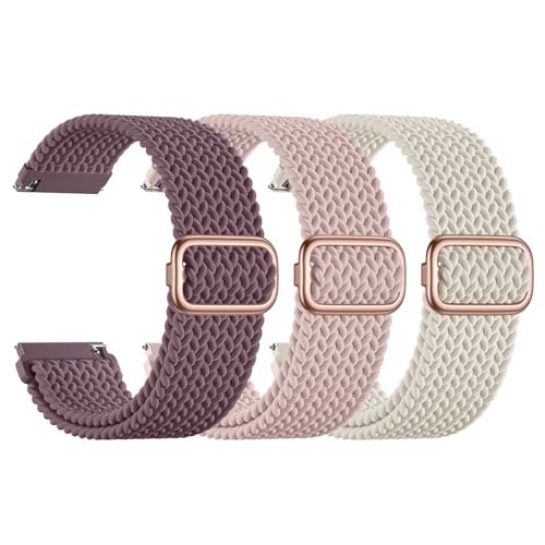 SNBLK 3 Pack 18mm 20mm 22mm Braided Watch Band Compatible with Garmin Vivoactive 5 Watch Bands/Vivoactive 6/3/4s Quick Release Adjustable Elastic Nylon Loop Strap for Venu 3S/2S/Venu 3/2 Women Men