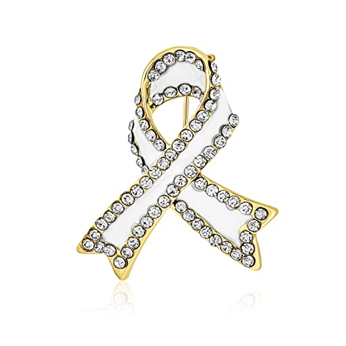 Image of Bling Jewelry Cancer Awareness Ribbon Brooch Pin - Silver Blue Pink Purple Crystal Enamel - Symbol of Support and Survival - Silver Gold Plated Accent - Thoughtful Jewelry for Women