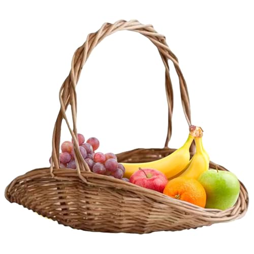 Panier Floral 28x24x23cm Panier De Rangement Tissé Fête De Pâques Paniers À Fleurs En Osier Et Rotin Paniers De Rangement Tissé Avec Poignées P-aniers De Paques Pour Oeuf, Fruits, Fleurs