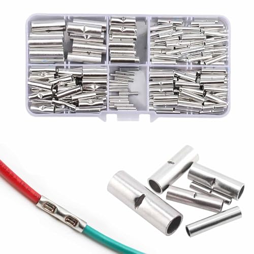 Wjelet Lot de 200 connecteurs à sertir - Connecteurs de câbles non isolés en cuivre - Manchons de connexion à sertir électrique pour réparation DIY,...