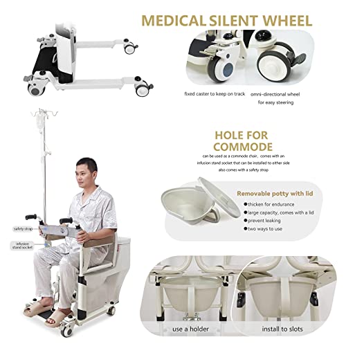 Multifunctionele Hydraulische Patiënt Lift Transport Stoel met Bedpan, Opvouwbare Armleuningen/Vet Staal Frame/Waterdicht, Badkamer Rolstoel voor Ouderen, Gehandicapten, Belasting 140Kg - Afbeelding 4
