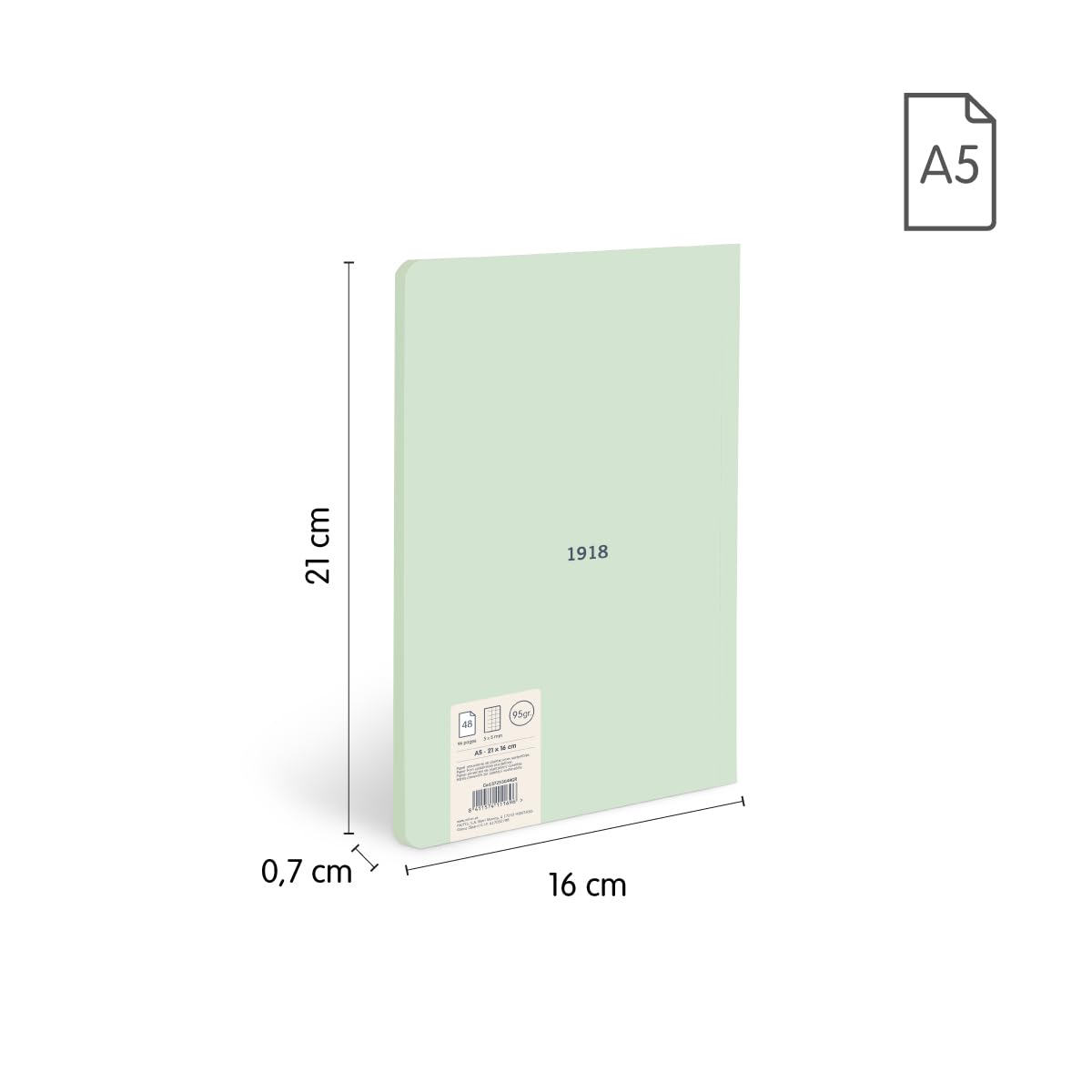 MILAN A5 Notebook Glued Graph Paper 48 Sheets 95gsm Collection 430 Since 1918 Green      Unknown Binding