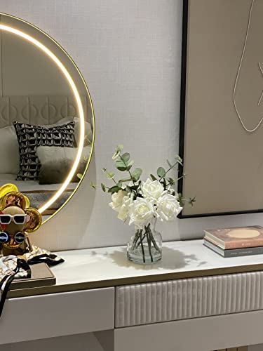Grtefhu Artificial Flowers With White Roses In Vase, Fake Flowers In Artificial Water Vase, Silk Flower Arrangements In Vase With Artificial Flowers For Home Dining Table Decor. #TOP2
