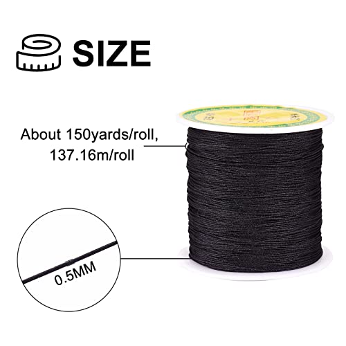 Pandahall 150 Yards Nylon Beading Cord 0.5mm Braided Nylon Thread String Chinese Knotting Cord with Plastic Spool for DIY Craft Jewelry Making (Black)