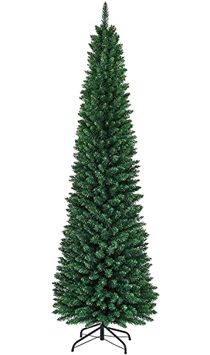 HAPPYGRILL 8FT Pencil Christmas Tree Slim Xmas Tree for Home Decoration Unlit Skinny Artificial...