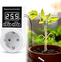 Thermostat Steckdose mit Fühler, Temperaturregler Steckdose Heizung Digital Temperaturregler, Thermostat Schaltermit LCD Bildschirm für Kühlschrank, Treibhaussaatkeimung, Gewächshaus, Aquarium