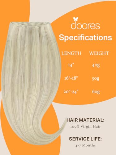 Image of DOORES Weft Hair Extensions Human Hair, Virgin 20 Inch Ash Blonde Highlighted Platinum Blonde 60g, Hand Tied Genius Sew in Weft Extensions
