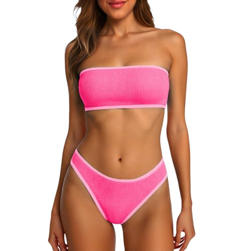 Bikini tankini deux pièces rose vif pour rayonner au bord de la piscine en été