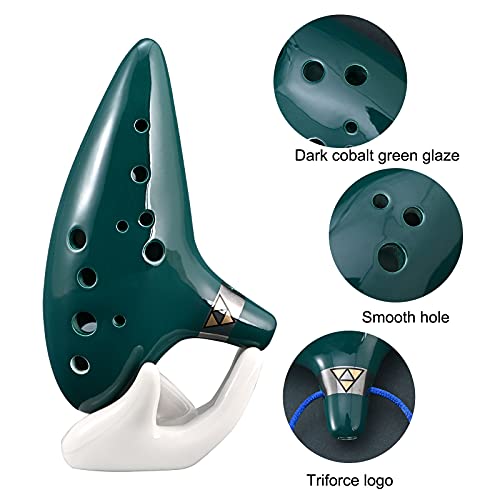 Ocarina 12 Holes Alto C Ceramic Ocarinas With Display Stand Song Book Neck-Strap Bag (Dark Green) #TOP3