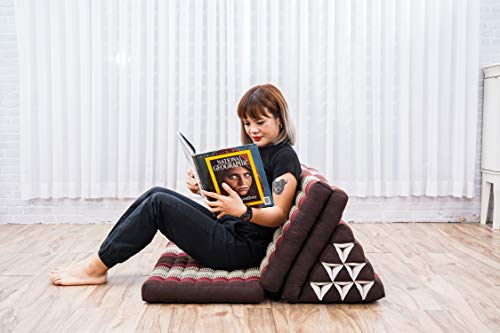 Image of Leewadee 3-Fold Mat XXL with Triangle Cushion - Firm TV Pillow, Foldable Mattress with Cushion Made of Kapok, 67 x 31 inches, Brown Red