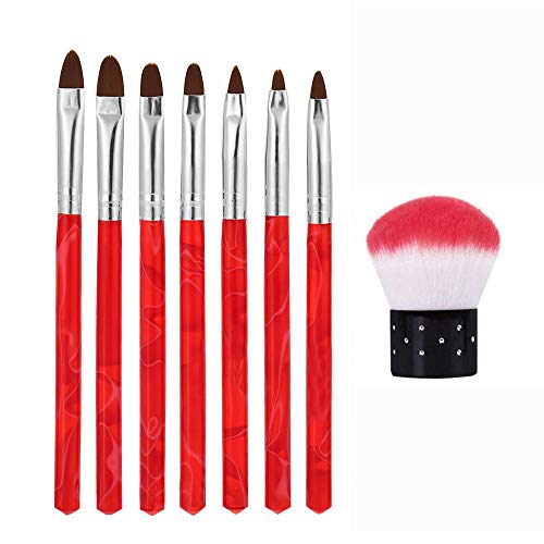 JMEOWIO 8Pcs UV Gel Nail Brush Set, Poly Extension Gel Brush Nail Art Dust Remover Brushes, Nail Art Tips Builder Brush Nail Painting Brush Pen Set for Home and Salon Use（Red）