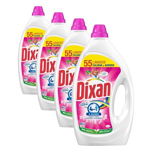 Dixan Gel Adiós al Separar Total 4+1, Detergente Líquido para Lavadora 55 Lavados, jabón líquido para la ropa de color, limpieza, luminosidad, frescor y sostenibilidad (Paquete de 4)