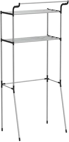 Miniatura 5 de Hershii Estante de almacenamiento sobre el inodoro, organizador de ahorro de espacio para baño, estante de 2 niveles con riel de barra para colgar