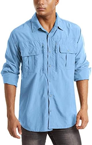 MAGCOMSEN Men's UPF 50+ Sun Protection Shirts, Button Down Long Sleeve Shirt for Hiking, Fishing, Work