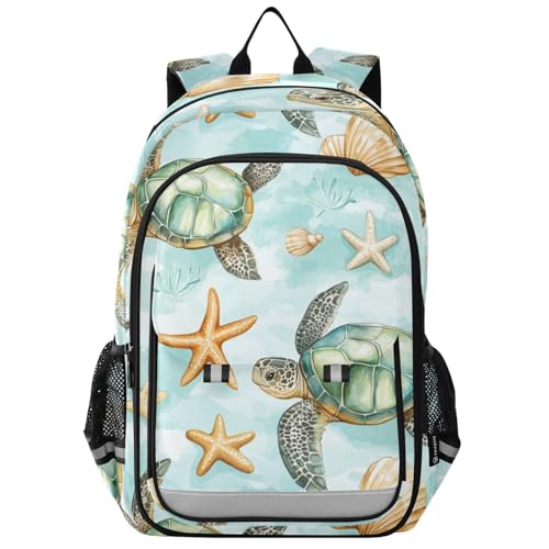 Sac à dos ordinateur portable enfants motifs tortues et étoiles de mer pour lycée et voyage