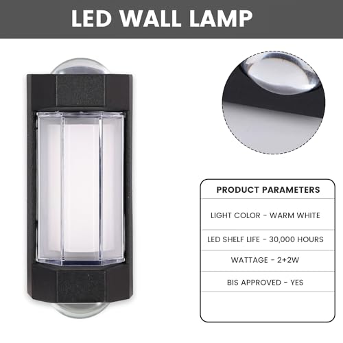 Image of GIGAWATTS 4W LED Wall Light Anthracite Up & Down 2 Way Exterior Lamp BIS Approved Outdoor Sconce Mounted Fixture for Home Balcony Garden Patio Gate (Warm White, Pack of 1)