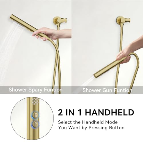 Shower Systems STARBATH 12+6" Round Dual Rainfall Shower Head with Handheld Spray for Two People, Wall Mounted 3 Way Rain Shower Faucet Sets Complete, Included Valve and Trim Kit, Brushed Gold by STARBATH - Used condition - Image 5