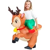 JUROSAICA Inflatable Reindeer Costume Kids Blow Up Elk Deer Costumes Ride On Halloween Christma Costume For Girls And Boys