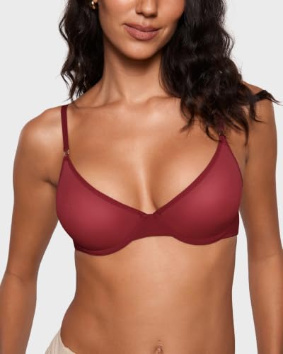 Image of INLYRIC Women's Cosnufy Sheer Balconette Bra Demi Unlined Plunge Mesh See Through Sexy Bras Underwire