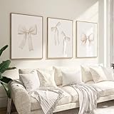 Bow Wall Art Coquette Room Canvas Decor Beige Bow Poster Preppy Wall Deocr Aesthetic Pictures Coquette Girly Posters Nursery Art Prints for Girls Bedroom 12x16 Inch Unframed Set of 3