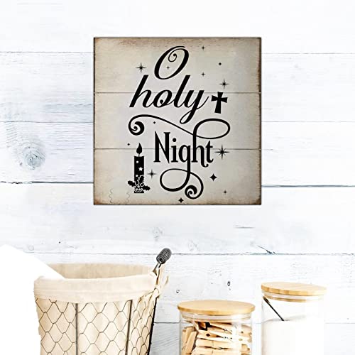 Plaque murale O Holy Night en bois rétro déco rustique