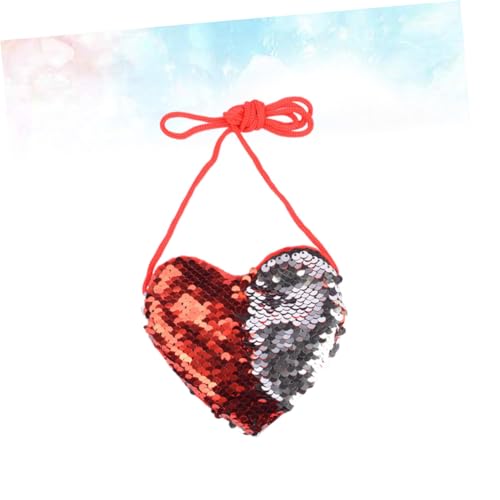 Beaupretty Cute Sequin Heart Shaped Crossbody Bag for Stylish Red and Silver Messenger Coin Purse present for Boys and Durable Design for Coins and Essentials3