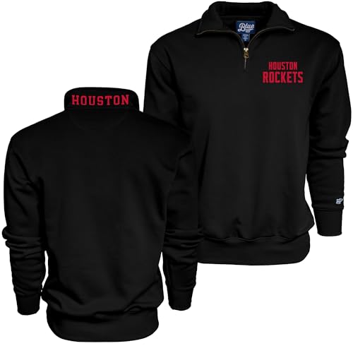 Blue 84 Houston Rockets NBA Officially Licensed Quarter Zip Sweatshirt Twill Embroidery Neck Logo, Large