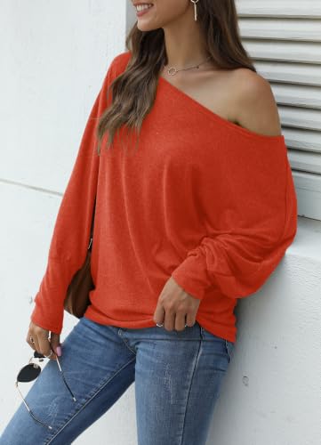 Image of Aifer Women's Off The Shoulder Tops Sexy Long Sleeve Shirts Oversized Fashion Casual Batwing Sweaters Pullover Tunic Tops
