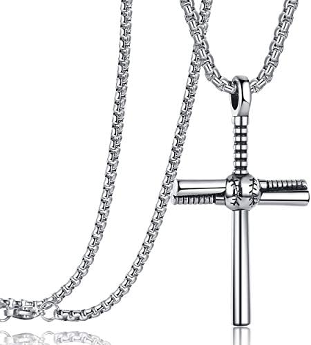 Rehoboth Baseball Bat Cross Pendant Necklace for Men Women With 24
