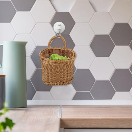 Image of Balacoo Wall Hanging Basket, Woven Imitation Rattan Storage Basket, Hanging Flower Basket for Kitchen Wall Decor, 10.03 X 6.29 X 6.29 Inch, Brown