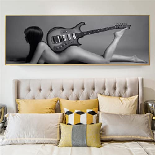 Gris sexy femme avec guitare toile peinture 60x180cm affiche verticale sans cadre salon - 2