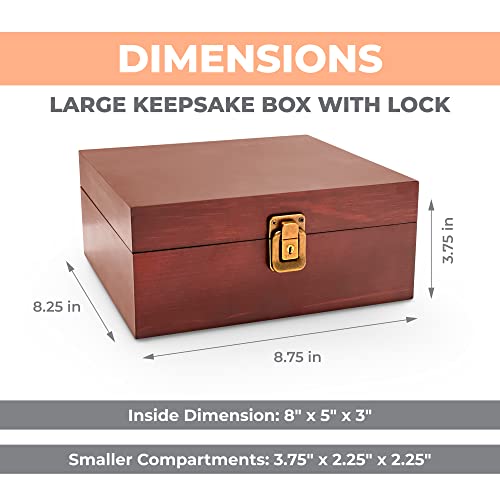 Wooden Storage Box With Compartments And Key Lock - Locking Keepsake Box For Collectibles - Decorative Wood Box With Hinged Lid (Dark Brown) #TOP3