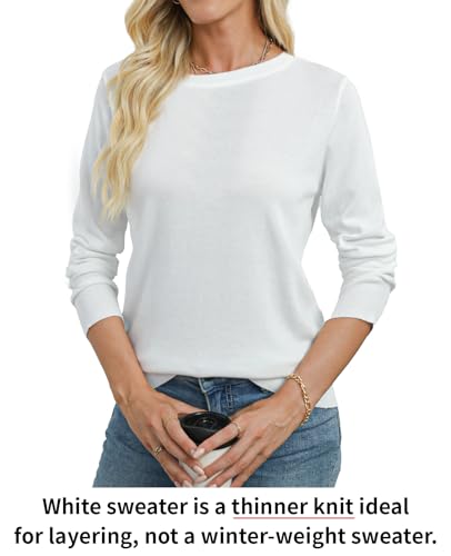 Image of QUALFORT Women's 100% Cotton Sweater, Basic Lightweight Long Sleeve Pullover