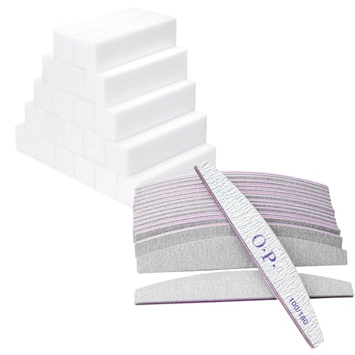 PEXIVOZ Lot de 10 Pièces - Limes à Ongles Professionnelles 100/180 Double Face + 10 Blocs Polissoirs Lavables, Idéales pour Gel et Acrylique Ongles, Utilisation à Domicile et Salon