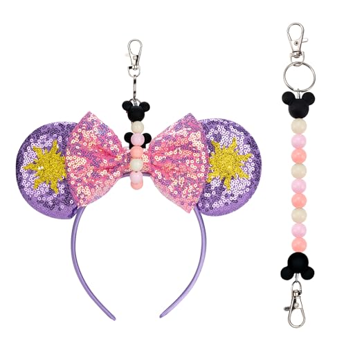 Eybila Mouse Ear Holder for Backpack Beaded Lanyard Keychain Park Trip Essentials Headband Display Decor Hanging Accessories Pink