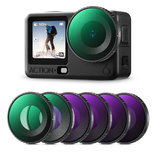 K&F Concept Osmo Action 6 �p �t�B���^�[�Z�b�g(CPL+ND8+ND16+ND32+ND64+1/4�u���b�N�~�X�g)�����Y�ی� AGC���w�K���X �����ߗ� �v���e�N�g�t�B���^�[ 28�w�i�m�R�[�e�B���O �����h�� �����ȒP