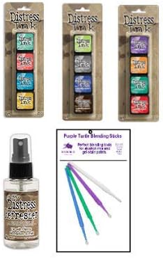 Ranger Tim Holtz Distress Bundle - Distress Ink Pad Sets #13, #14, #15 Plus Distress Refresher with Bonus PTP Blending Sticks