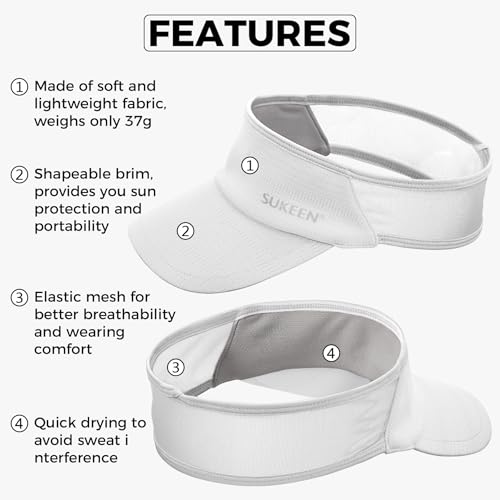 Image of Sukeen 2 Pack Sports Sun Visor Women Men Lightweight Packable Stretchy Visor Hat for Golf, Tennis, Running