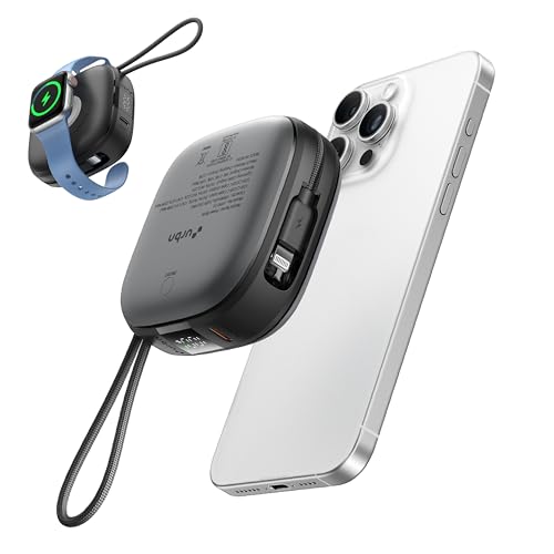 Image of URBN 10000mAh Atom Link 5-in-1 Magsafe Power Bank | Built-in USB Type-C Input & Lightning Cable | 15W Fast Wireless & 20W Wired Charging | Compatible with Apple Watch | Strong Magnetic Hold (Black)