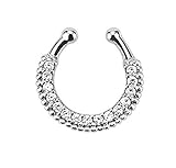 Single Line Paved Clear Gem Non-Piercing Fake Septum Hanger 510SC