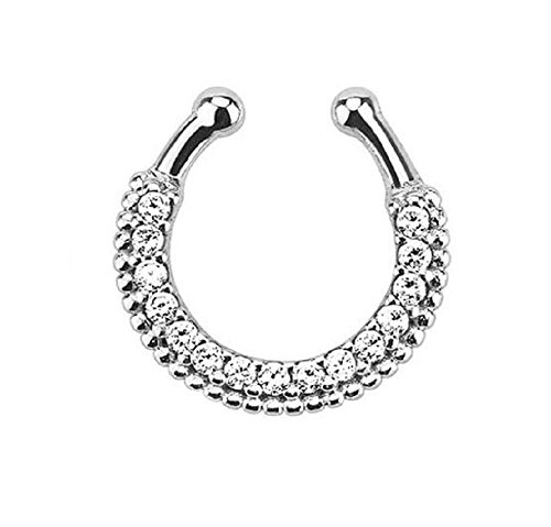 PIERCE ME Single Line Paved Non-Piercing Septum Hanger Clear Gem 510SC