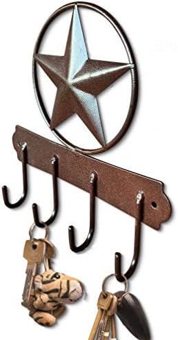 EcoRise Brown Texas Country Western Key Holder - Rustic Wall Décor Key Hanger for Home, Vintage Metal Key Hangers for Wall, Star Key Rack Hook Wall Holders, Multiple Hooks for Keys
