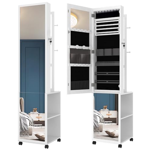 Hzuaneri Schmuckschrank, Schmuck Spiegelschrank, schmuck spiegelschrank stehendstehender Schmuck-Organizer mit 1 Kleiderständer, 3-stufige...