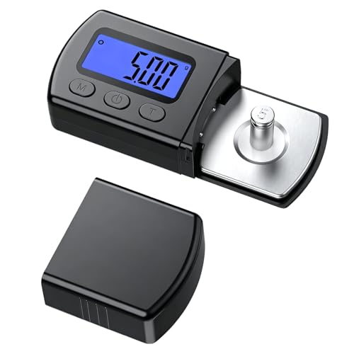 VOBOR Balance de Precision pour Cellule Platine Vinyle, Précision 0.01g Balance Numérique avec 5g Poids de Calibration et Écran LCD Rétroéclairé, pour Réglage Force d’Appui