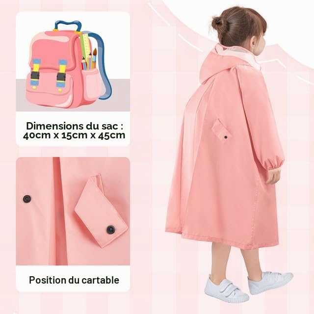 LAMA Manteau de pluie pour enfant - Poncho de pluie léger pour fille - Veste de pluie réutilisable - Cape de pluie avec capuche et housse de sac à dos - Pour vélo, randonnée, camping, voyage