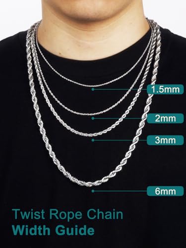 Supcare Mens Chains Necklace Stainless Steel Rope Chain Gifts,18-30 inches (with Gift Package)4