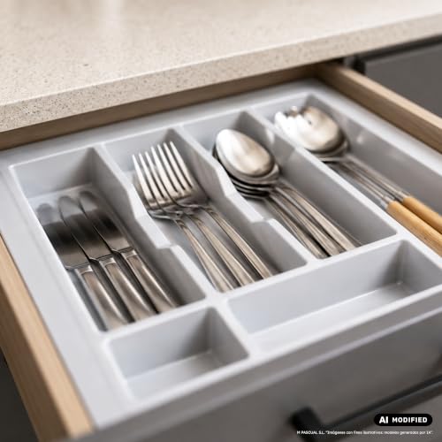 Miniatura 4 de M.Pascual - Bandeja Cubertero Para Cajón De Cocina, Gris, Organizador De Cubiertos 41 X 47 Cm