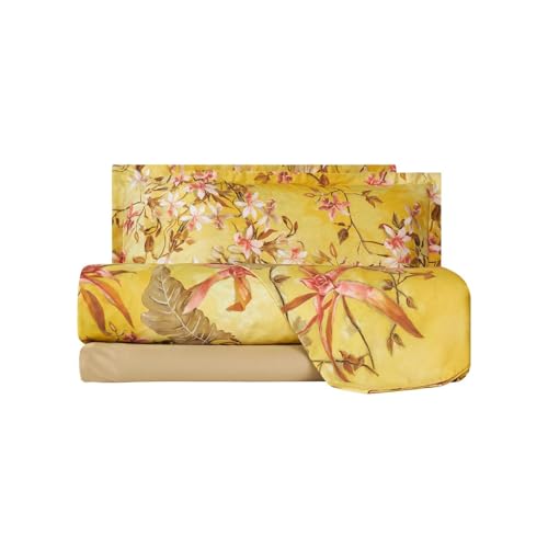 Mirabello Carrara Mirabello Sauvage - Juego de sábanas para cama de matrimonio de percal de algodón, sábanas, juego de sábanas Mirabello (dorado)