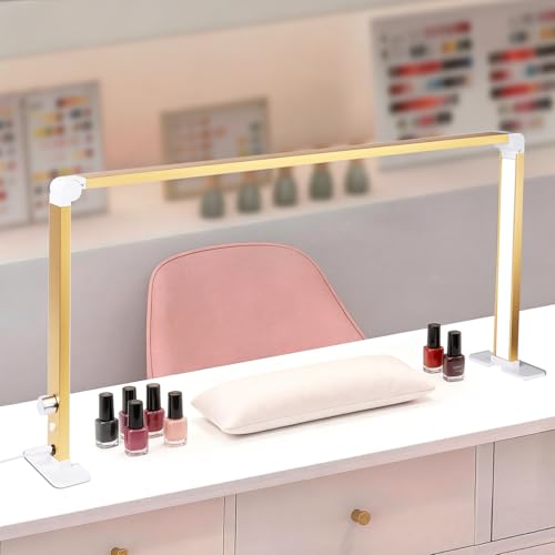 BIDUO Gold Folding Desk Lamp, Professional Nail Tech Light with Dimmable 3000K-6300K, 95+ CRI, 3600LM Brightness,Adjustable Half Moon LED Desk Light for Manicure,Office,Studio,Reading